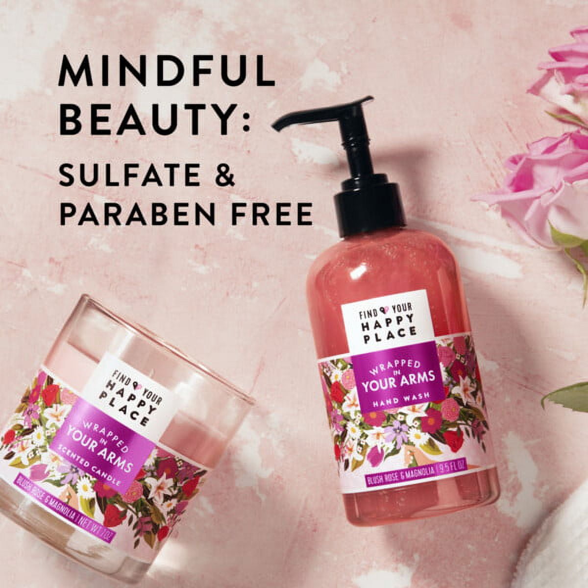 Find Your Happy Place Wrapped In Your Arms Foaming Liquid Hand Wash Blush Rose and Magnolia 8 fl oz