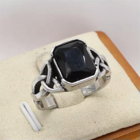 QQTDFG Men Women Red Stone Knot Ring Stainless Steel Viking Wedding Band Gift-Black-10