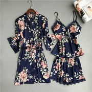 SwiftWear Women's Cooling Silk Satin Pajama Set 5-Piece - Silky Dress,Shorts, Pants Cami ,Robe Set | Breathable Summer Sleepwear | Comfy Luxurious Loungewear for Women