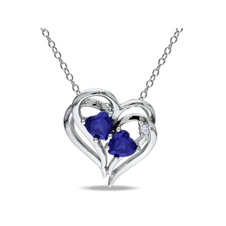 1-1/8 Carat T.G.W. Created Blue Sapphire and Diamond-Accent Sterling Silver Heart Pendant