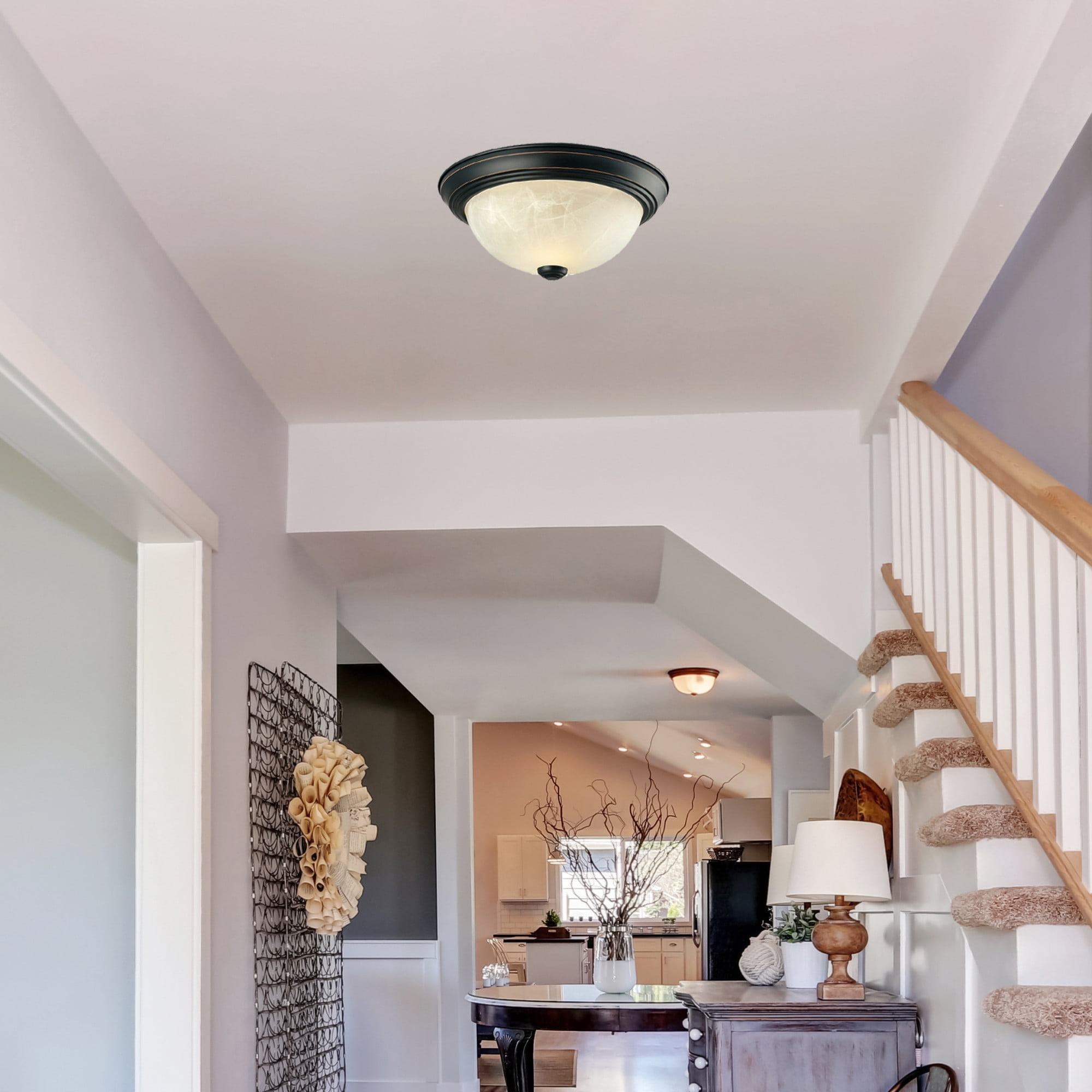 Design House 587519 Traditional 2 Pack 2-Light Indoor Dimmable Ceiling Light with Alabaster Glass for Bedroom Hallway Kitchen Dining Room, Oil Rubbed Bronze