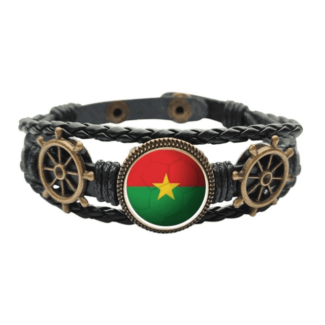Burkina Faso bandera nacional Copa del mundo Pulsera marina tejida en cuero