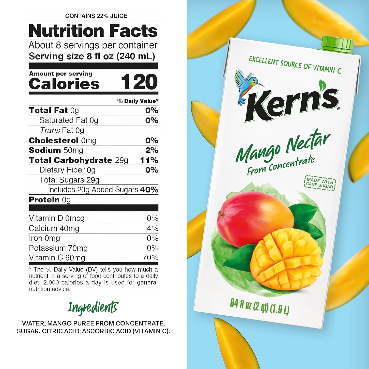 (3 pack) Kern’s Mango Nectar Juice, 64 fl oz