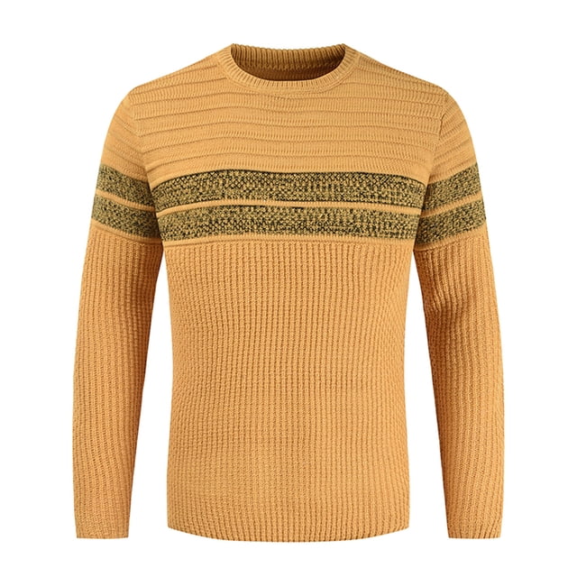 EGNMCR Mens Sweater And Winter New Round Neck Color Matching Personality Trend Men's Striped Sweater