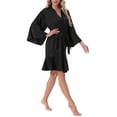 thumbnail image 4 of INSPIRE CHIC Women's Satin Short Robe Trumpet Sleeves Ruffle Hem Silky Cover Up Bridal Party Kimono Bathrobes with Belt One Size Black, 4 of 6