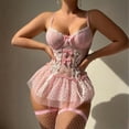 thumbnail image 6 of JSGEK Women Corset Style Lace Bustier and Skirt Set with Garter Belt Sheer Mesh Lingerie for Special Occasions Pink M, 6 of 6