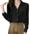 thumbnail image 2 of Sakmal Tops for Women Black Button Down Dressy Casual Shirts Solid Collared Long Sleeve Shirts for Women, 2 of 5