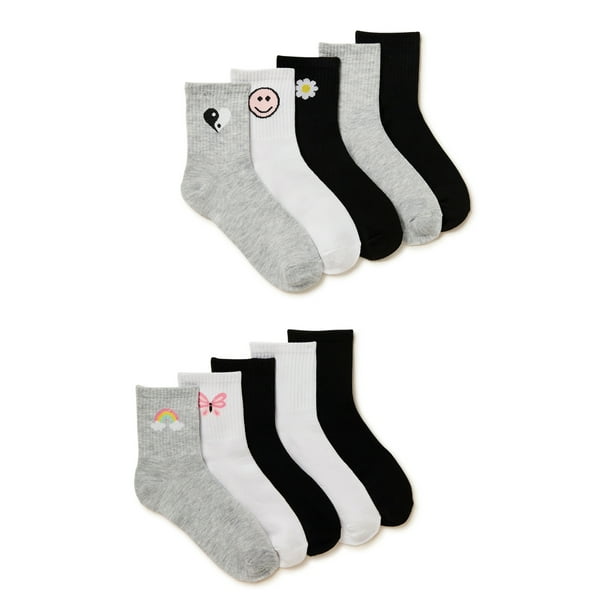 No Boundaries Women's Graphic Shortie Crew Socks, 10Pack, Shoe Size 4