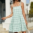 thumbnail image 4 of Wycnly Dresses for Women 2024 Summer Sleeveless Square Neck Plaid Print Casual Short Sundress Beach Casual Loose Spaghetti Strap Ruffle Swing Mini Dresses Green xl Clearance Clothes, 4 of 5