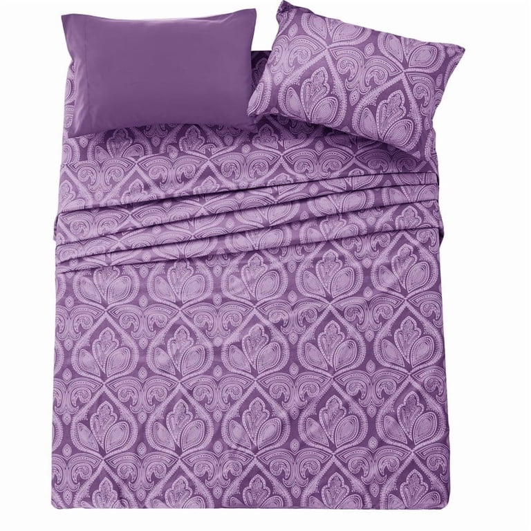 Lux Decor Twin Paisley Microfiber Sheet Set, Purple photo 6