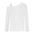 thumbnail image 6 of AXXD White Basic Tops for Women Trendy Summer 2024 Casual One Shoulder Drop Shoulder Pullover Long Sleeve Top, 6 of 6