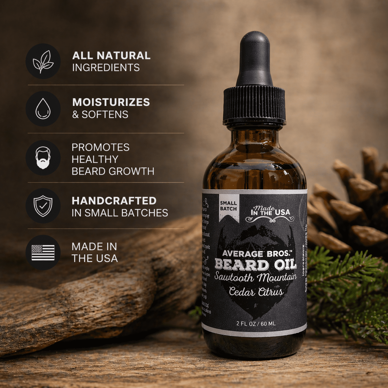 Average Bros Beard Oil, Sawtooth Mountain Cedar Citrus, Hydrating Formula, 2 fl oz.