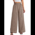 thumbnail image 1 of Pantalones de Mujer con Cintura Elástica Fruncida, Pierna Recta, Tiro Alto y Largos. Marrón M, 1 of 8