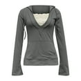 thumbnail image 4 of Fiaer,V Neck Lace Spliced Hoodies for Women,Womens Slim Fit Trendy Hooded Sweatshirts,Women's Solid Color Lightweight Drawstring Tops with Pockets Grey S, 4 of 4