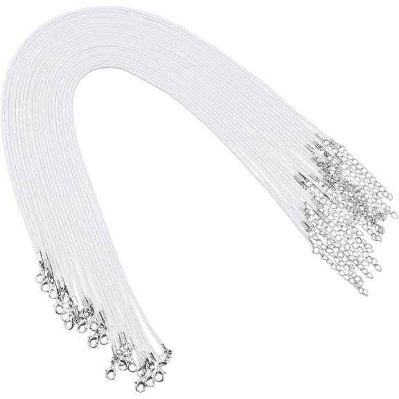 50Pcs 45.7cm/18 Inch Waxed Necklace Cords Wax Rope Necklace Cord with Clasps and Chain Extender Imitation Leather White Necklaces Bracelets DIY Crafts