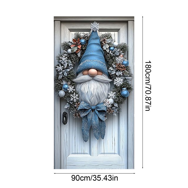 Adornos navideños, cubierta de puerta navideña de 35 x 71 pulgadas - Decoración con patrón de Papá Noel - Decoración para puerta de Navidad - Decoración para fiestas de festivales - Cubierta de puerta