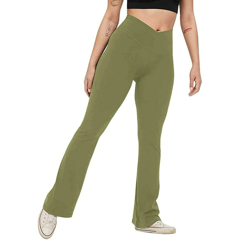 YWDJ Flare Leggings Petite Women Flare Pants High Waisted Workout Leggings  Stretch Non See Through Tummy Control Bootcut Yoga Pants Green XS