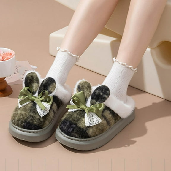 Viluyesy Fuzzy Slippers for Womens, Fleece Lined Warm Non-Slip Soft Sole Closed Toe Winter Cozy Indoor House Shoes Army Green