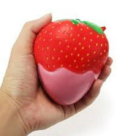 PINK CHOCOLATE DIPPED JAM STRAWBERRY FRUIT SQUISHY TOY SUPER SLOW RISING
