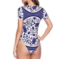 thumbnail image 3 of Uemuo Blue And White Porcelain Pattern Pattern Women's One Piece Short Sleeve Swimsuit Rash Guard Surfing Modest Quick-drying Swimsuit Beach Essentials-Small, 3 of 9