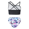 thumbnail image 2 of IEFIEL Girls 2-Piece Swimsuit Asymmetrical Spaghetti Shoulder Straps Crop Top with Bikini Bottoms Swimwear Black&Butterfly 6, 2 of 5