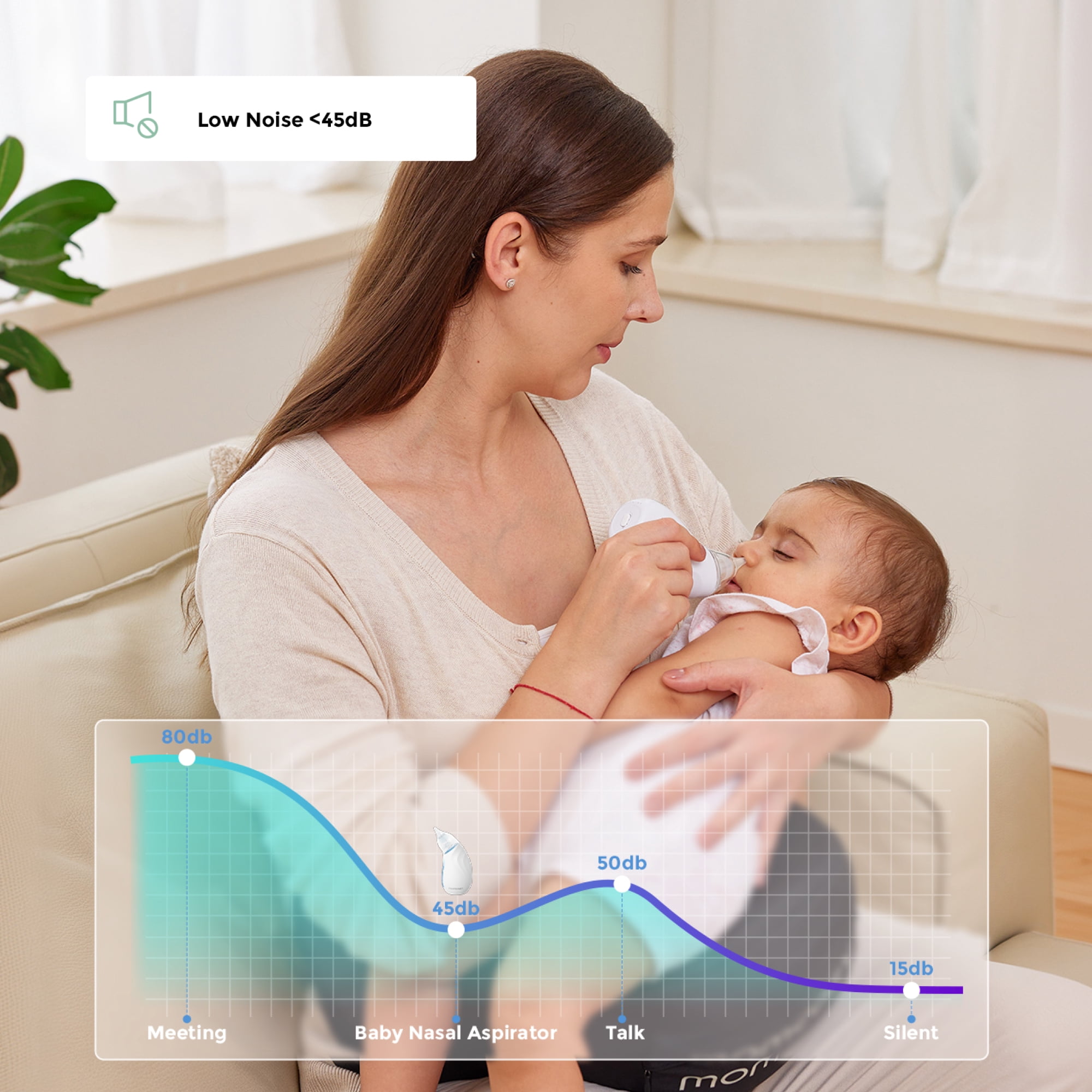 Momcozy Electric Baby Nasal Aspirator BN02 with Gentle Suction and Soothing Features, Light Blue