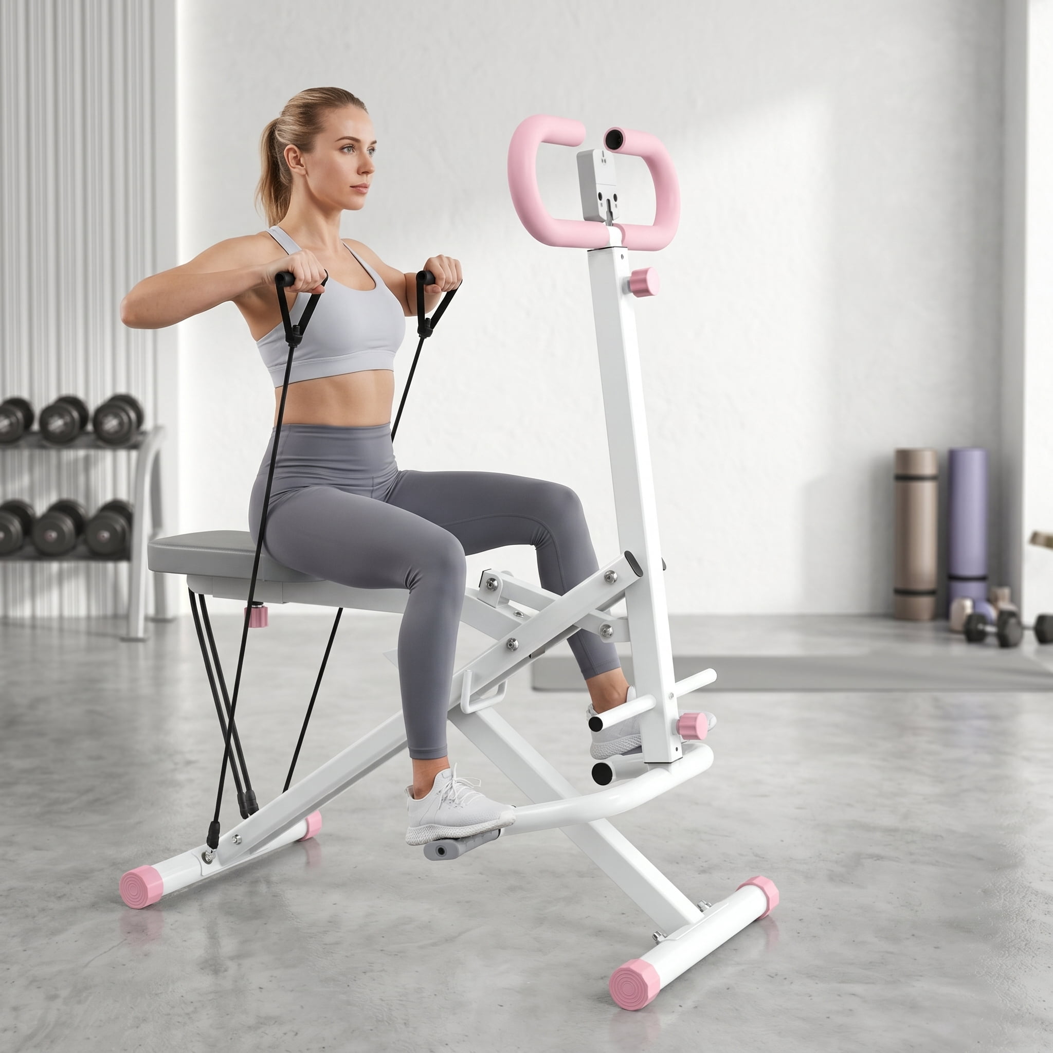 Zateety Squat Machine for Home, Assist Trainer for Glutes Workout Foldable with Resistance Bands, for Botty Glutes Butt Thighs, Ab Back/Leg Press Hip Thrust for Home Gym Fitness-Pink