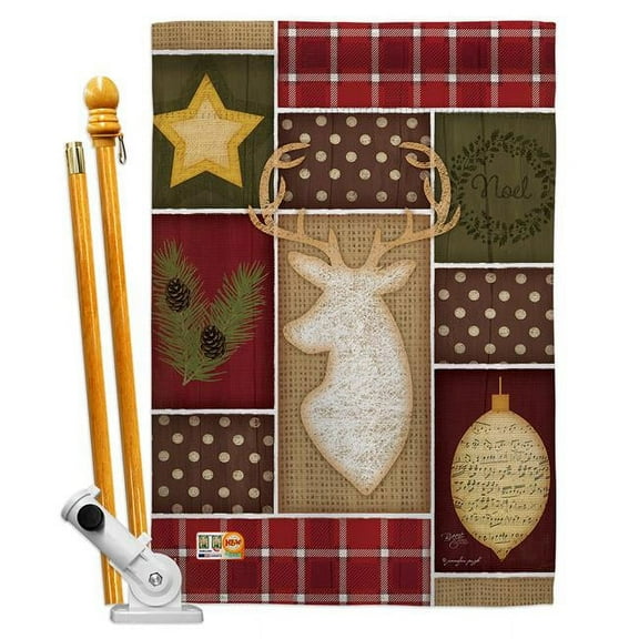 BD-WT-HS-114172-IP-BO-D-US18-SB 28 x 40 in. Christmas Noel Winter Wonderland Impressions Decorative Vertical Double Sided House Flag Set with Pole Bracket Hardware