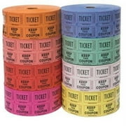 Indiana Ticket Company Raffle Tickets - (4 Rolls of 2000 Double Tickets) 8,000 Total 50/50 Raffle Tickets (4 Assorted Colors)