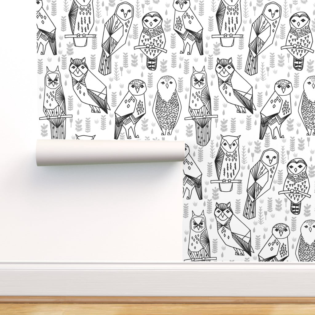 Peel-and-Stick Removable Wallpaper Owl Owls Black And White Bird