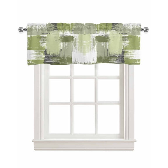 Sage Green Linen Curtain Valance for Bedroom/Bathroom/Kitchen/Office/Living/Dining Room Windows,Gradient White Farmhouse Country Smear Art Rod Pocket Topper Drapes Decorative Cafe Drapery Panel 54x18