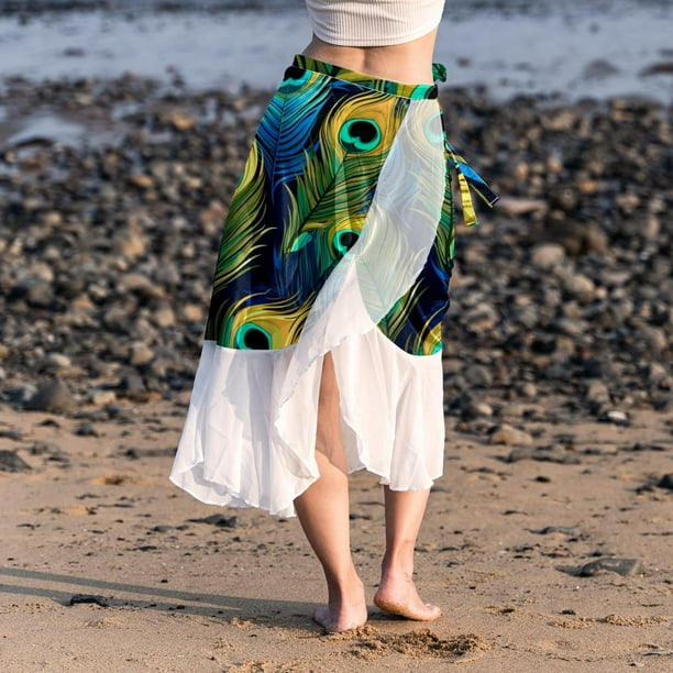 OWNTA Peacock Feather Pattern Stunning Chiffon Beach Skirts Women s Breathable and Stylish Summer Dresses for the Beach Walmart