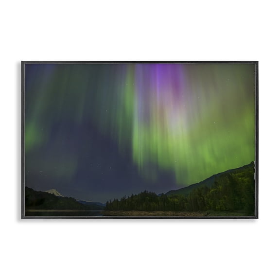 Stupell Industries Green Glowing Northern Lights Landscape & Nature Photography Black Framed Art Print Wall Art, 18 x 12