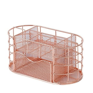 Dadanism Rose Gold Desk Organizer for Women, Multifunctional Office Desktop Accessories Mesh Organizers and Workplace Supplies Holder Caddy with 7