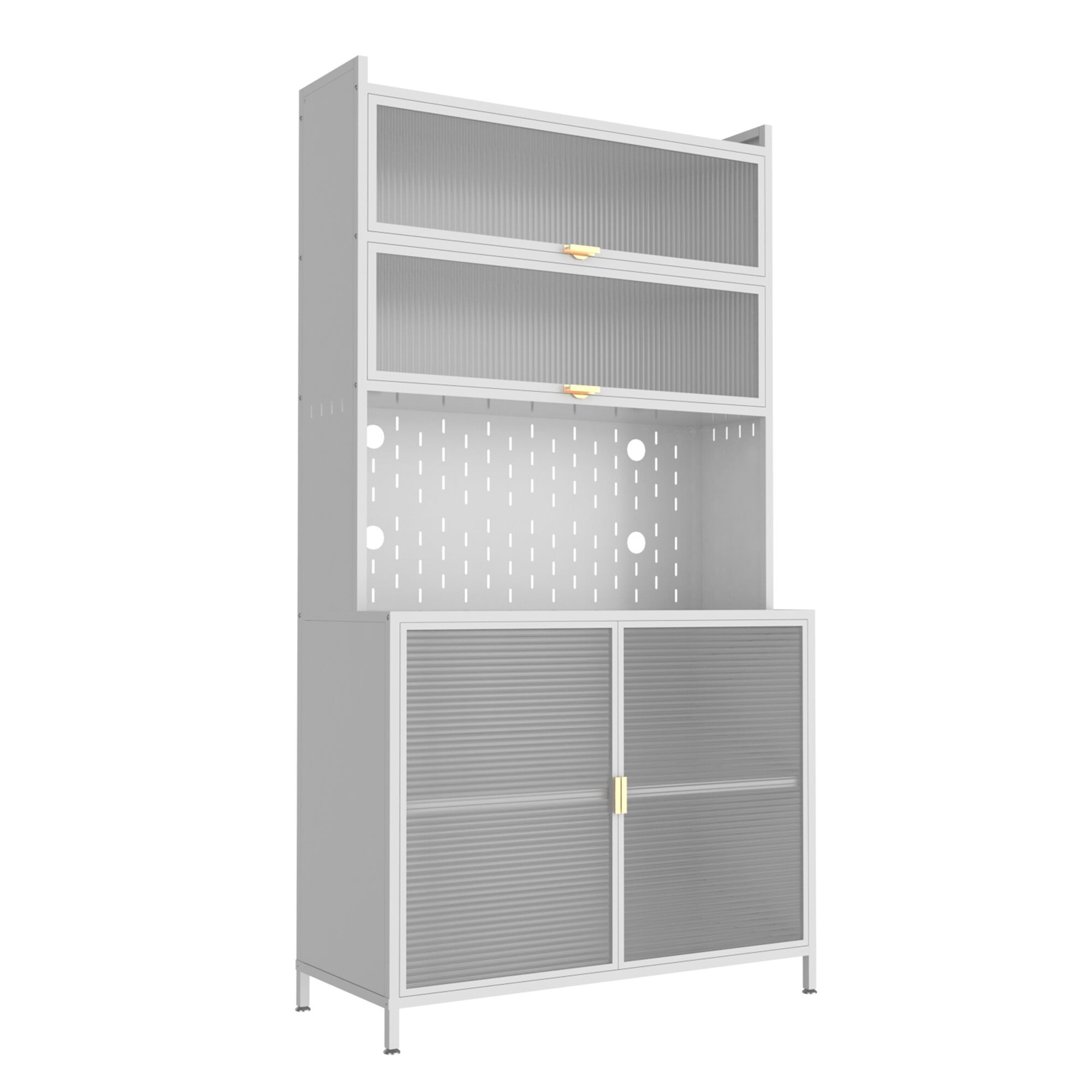 AENKYO 73" 6-Tier Metal Kitchen Pantry Cabinet with Acrylic Flip Doors, Steel Food Storage Organizer Hutch, White