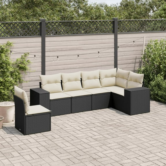 vidaXL Garden Sofa Set Black PE Rattan 6 Piece Set Modular