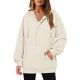 thumbnail image 1 of Womens Hoodies Quarter Zip Pullover Oversized Sweatshirts Half Zip Pullover With Pockets Fall Clothes, 1 of 7
