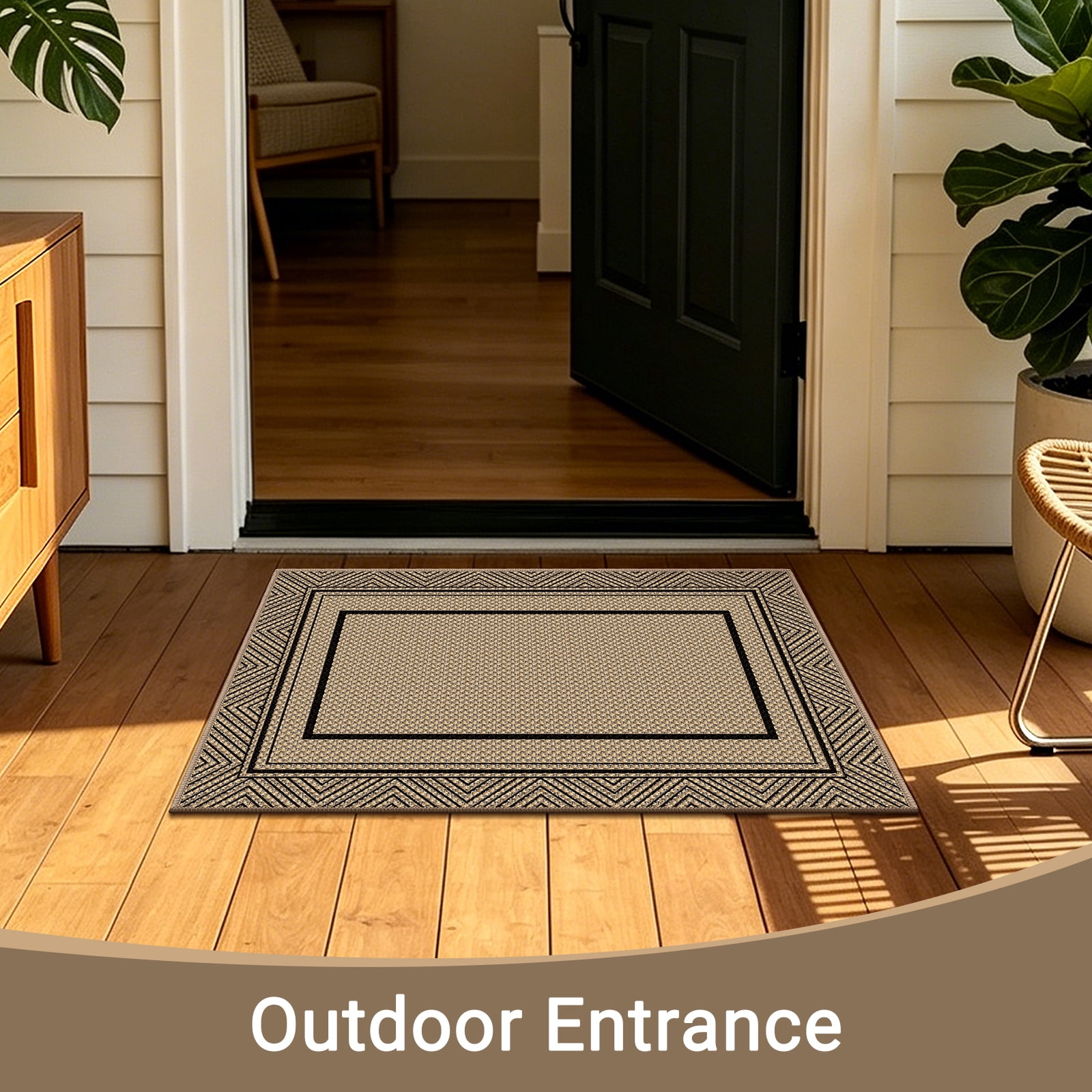 ORGOWEL Doormat Washable Easy Jute Rugs Boho Indoor Outdoor Rug 3*5ft Entryway Rugs Non-Slip Low Pile Black Door Mat Carpet for Living Room Kitchen Entry Patio Deck