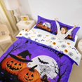 thumbnail image 3 of Homewish Cartoon Halloween Pumpkin Twin Duvet Cover,Witch Hat Bat Tree Print Twin Bedding,Violet Black Orange,Halloween Reversible,2-Piece,1 Duvet Cover and 1 Pillowcase, 3 of 5