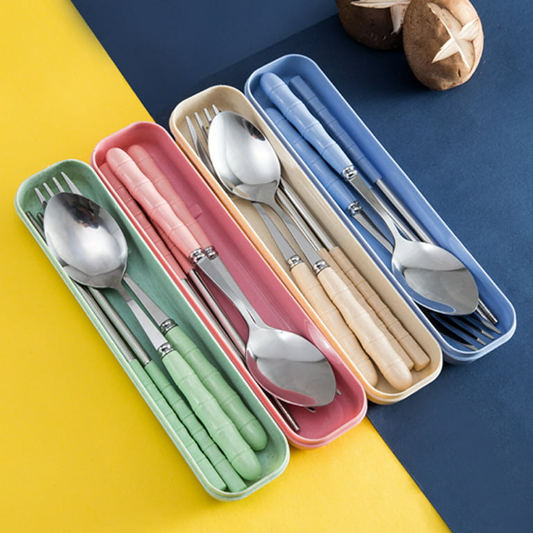 Reusable Lunch Box Utensils with Case Fork Spoon Chopsticks Set