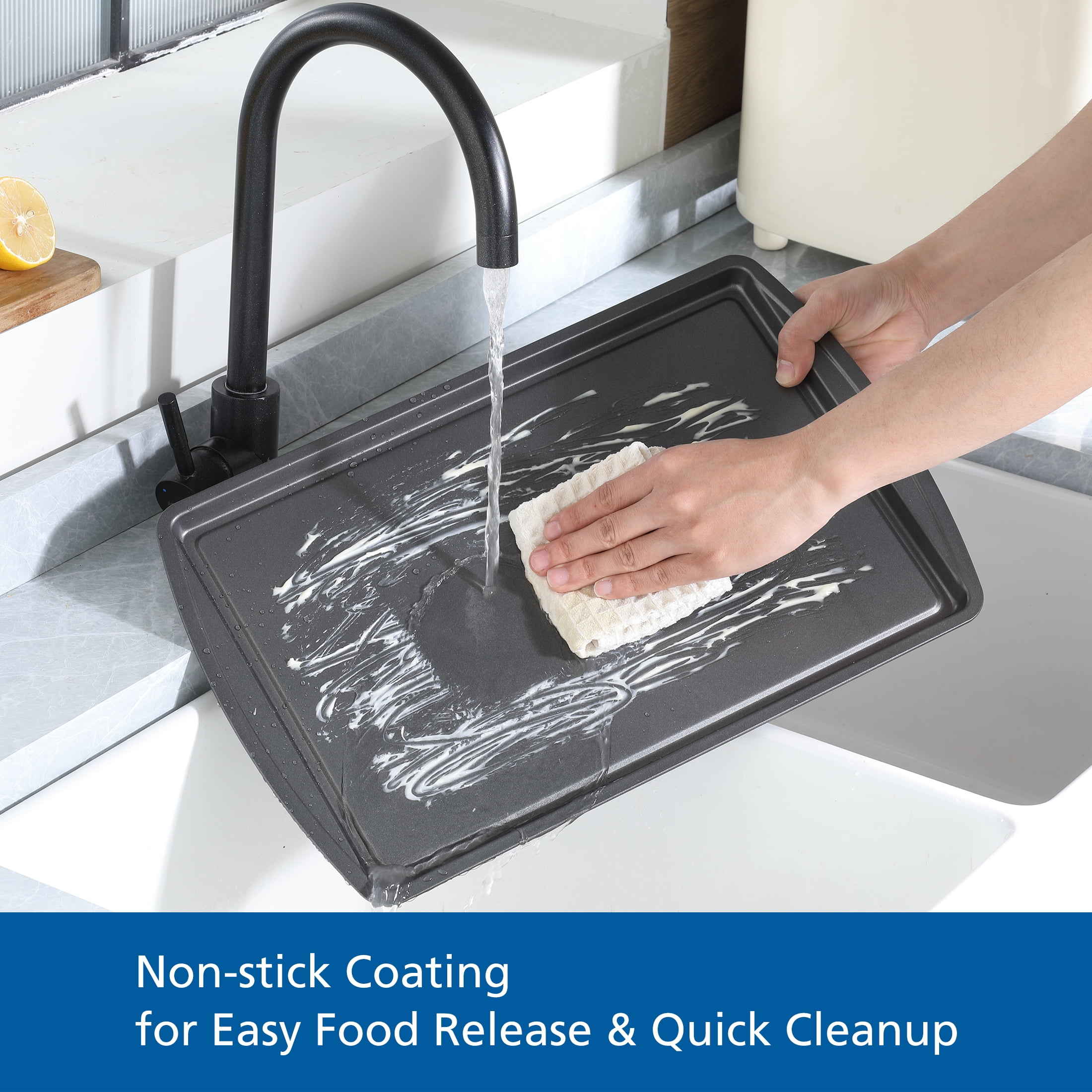 Mainstays 3pc Carbon Steel Nonstick Cookie Sheet Bakeware Set, 11" x 17", 10" x 15", 9" x 13", Gray