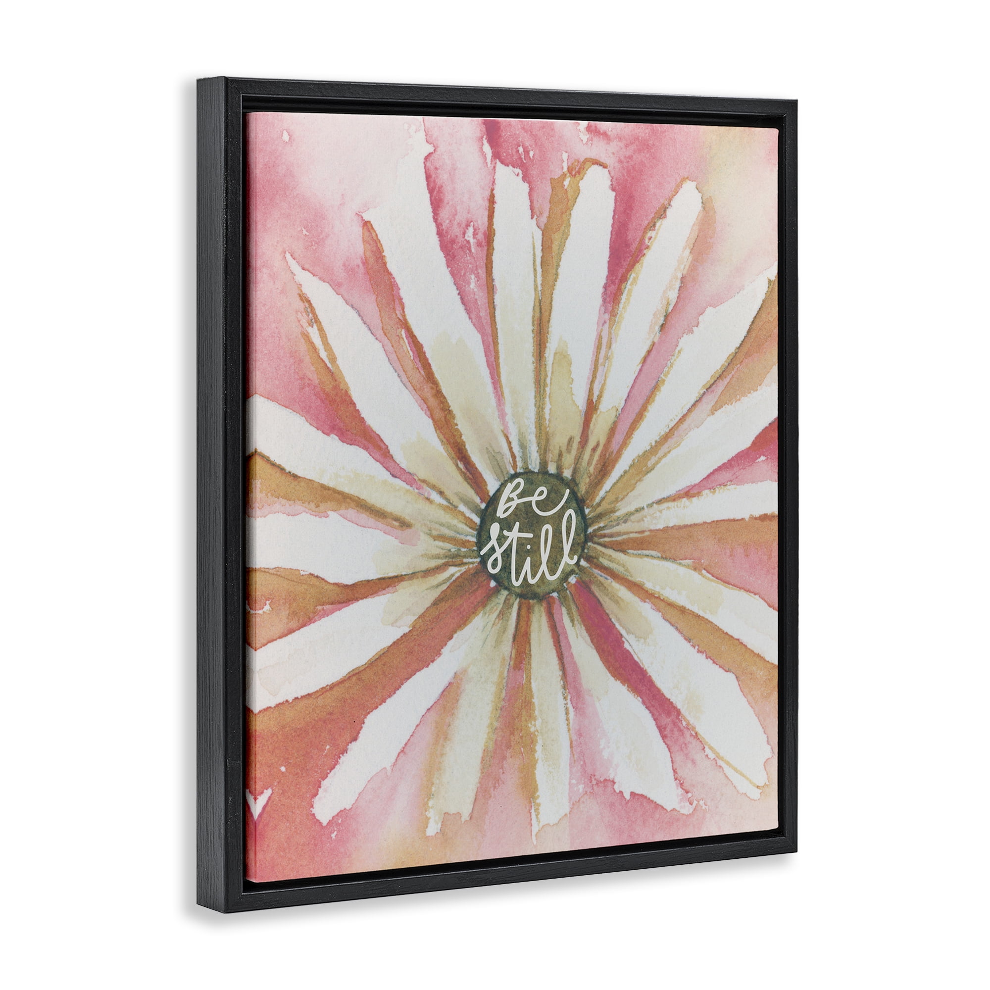 Stupell Industries Daisy Petals on Pink Botanical & Floral Painting Black Floater Framed Art Print Wall Art, 25 x 31