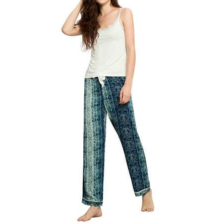 

HUBERY Women Printed Sleeveless Adjustable Straps Cami Drawstring Sleepwear Set