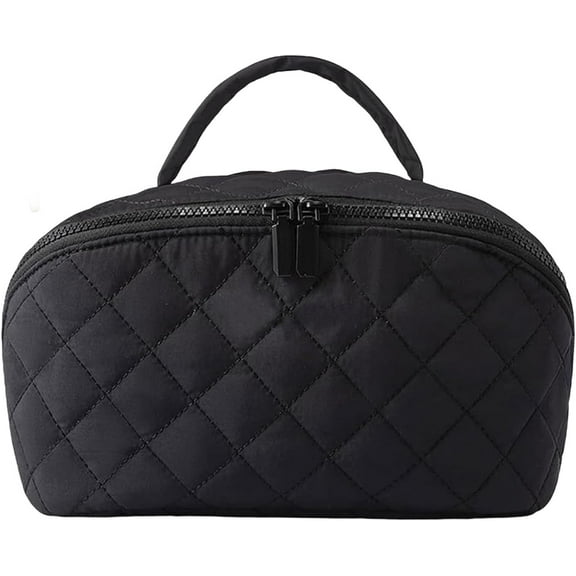 Waterproof Large Capacity Portable Makeup Bag for Women, Wide Open Lay-Flat Cosmetic Case with 5 Compartments, Travel Toiletry Organizer with Water-Resistant PU Leather Material