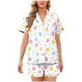 thumbnail image 2 of Feancey Easter Day Gifts for Women Matching Pajama Sets Milk Silk Soft Button Down Sleepwear with Shorts Pjs Two Piece Cute Bunny Lounge Set Multicolor L, 2 of 5