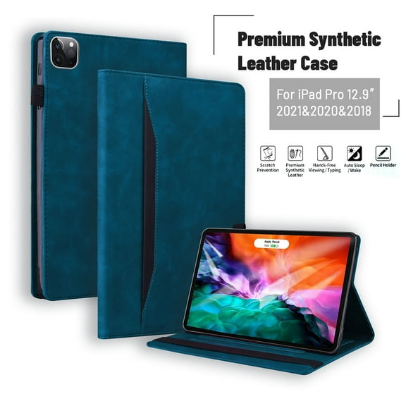 Dteck Flip Case for iPad Air 13 Inch Case M2 (2024), iPad Pro 12.9 Inch Case 2022/2021/2020/2018, Matte PU Leather Folio Cover with Card Slots Pocket, Stand Business Case,Blue