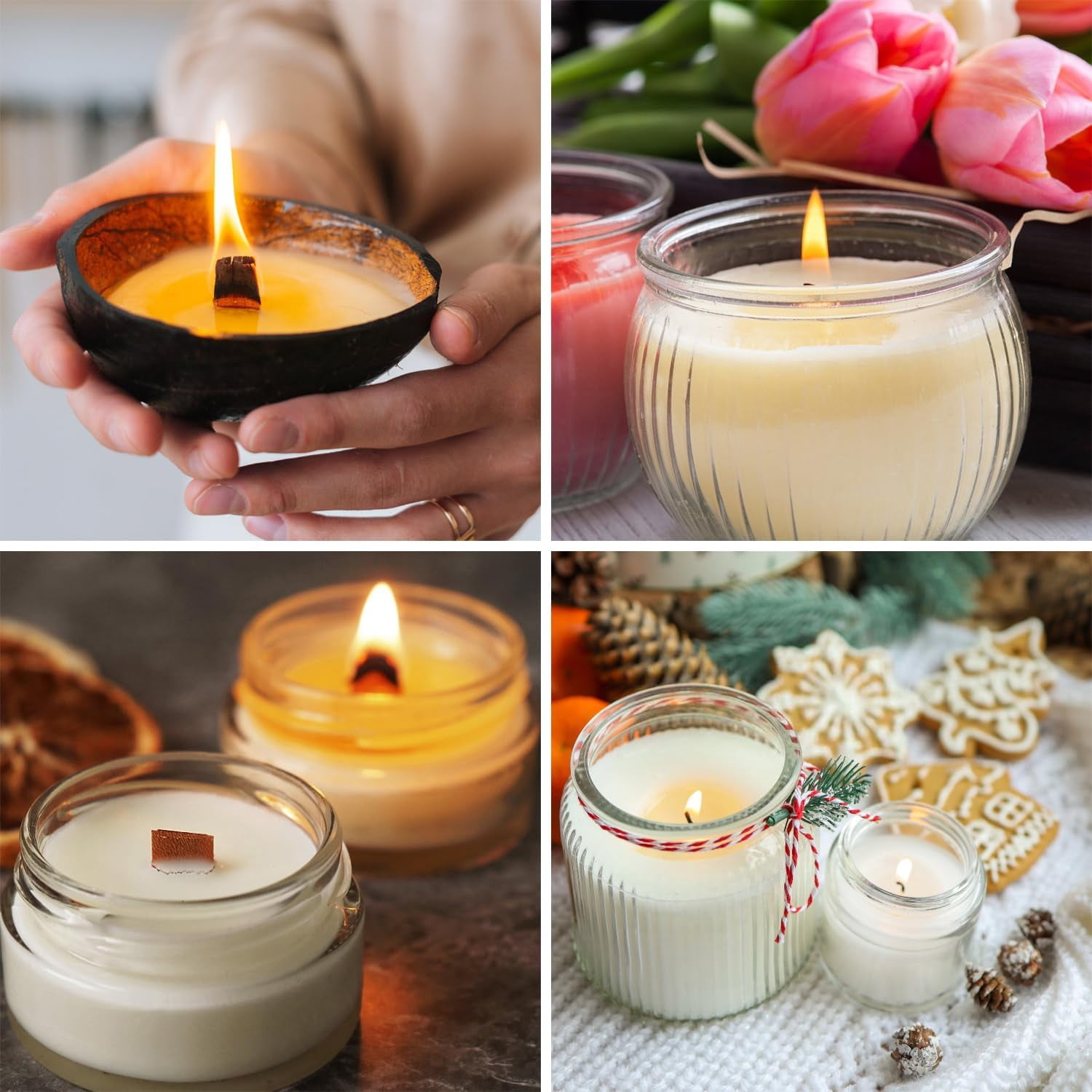 TAETOE 130 Pcs Candle Wicks for Candle Making Kit: 100 Cotton & 30 Wood Wicks with Complete Tool Set (Wick Stickers, Candle Tabs, Tweezers, Pen), for Soy Beeswax DIY Candles