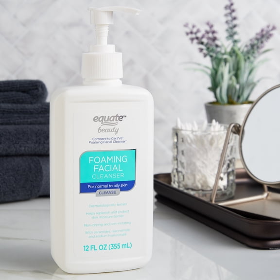 Equate Foaming Facial Cleanser for Face Care of Normal to Oily Skin, 12 fl oz, Compare to CeraVe® Foaming Facial Cleanser