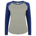 thumbnail image 1 of Skinnifit - Camiseta de manga larga estilo béisbol para mujer (Gris/azul), 1 of 1