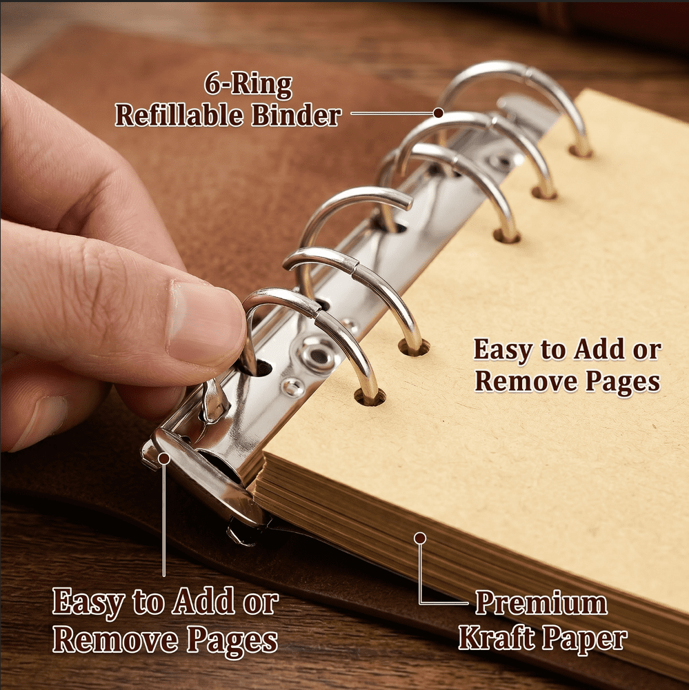 10-Pack A6 Vintage Nautical Travel Journals, Refillable Faux Leather Writing Notebooks with 6-Ring Binder, 80 Sheets 80GSM Blank Kraft Paper, Retro Explorer Charms